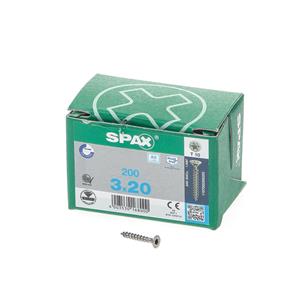 Spax Spaanplaatschroef platverzonken kop RVS T-Star T10 voldraad 3.0x20mm (per 200 stuks)