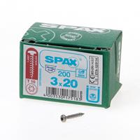 Spax Spaanplaatschroef cilinderkop RVS T-Star T10 3.0x20mm (per 200 stuks)