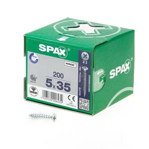 Spax Spaanplaatschroef platverzonken kop verzinkt pozidriv 5.0x35mm (per 200 stuks)