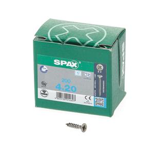 Spax Spaanplaatschroef platverzonken kop RVS pozidriv 4.0x20mm (per 200 stuks)