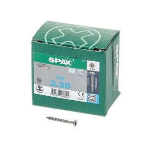 Spax Spaanplaatschroef platverzonken kop RVS T-Star T10 voldraad 3.0x30mm (per 200 stuks)