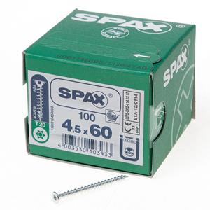 Spax Spaanplaatschroef platverzonken kop verzinkt T-Star T20 4.5x60mm (per 100 stuks)