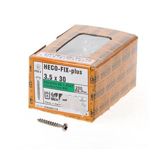 Heco Spaanplaatschroef lenskop RVS A2 pozidriv FIX-plus 3.5x30mm (per 200 stuks)