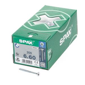 Spax Spaanplaatschroef platverzonken kop verzinkt T-Star T30 deeldraad 6.0x60mm (per 200 stuks)