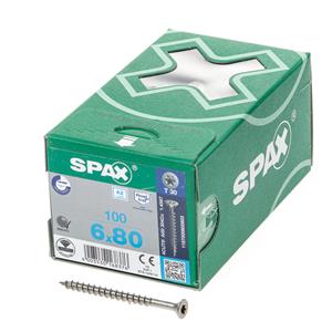 Spax Spaanplaatschroef platverzonken kop RVS T-Star T30 voldraad 6.0x80mm (per 100 stuks)
