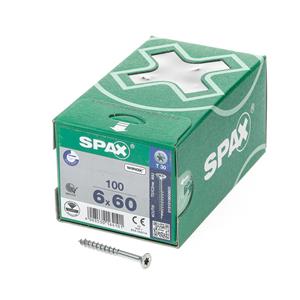 SPAX Universalschraube 6,0 x 60 mm 100 Stk. TORX T-STAR plus T30 WIROX Senkkopf Teilgewinde 4Cut-Spitze 0191010600603