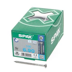 Spax Spaanplaatschroef platverzonken kop RVS T-Star T30 deeldraad 6.0x90mm (per 100 stuks)