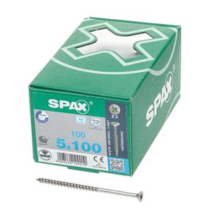 Spax Spaanplaatschroef platverzonken kop RVS pozidriv 5.0x100mm (per 100 stuks)