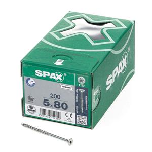 Spax Spaanplaatschroef platverzonken kop verzinkt T-Star T20 deeldraad 5.0x80mm (per 200 stuks)