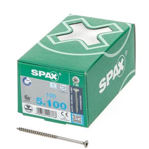 Spax Spaanplaatschroef platverzonken kop RVS T-Star T20 deeldraad 5.0x100mm (per 100 stuks)