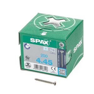 Spax Spaanplaatschroef platverzonken kop RVS T-Star T20 voldraad 4.0x45mm (per 200 stuks)