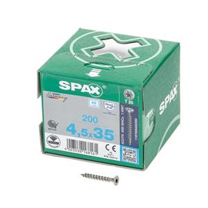 Spax Spaanplaatschroef platverzonken kop RVS T-Star T20 voldraad 4.5x35mm (per 200 stuks)