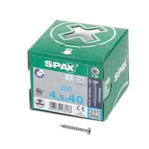 Spax Spaanplaatschroef platverzonken kop RVS T-Star T20 voldraad 4.5x40mm (per 200 stuks)