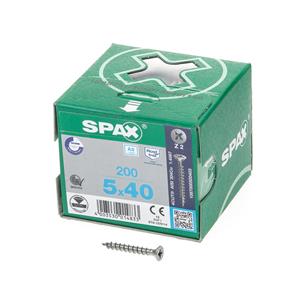Spax Spaanplaatschroef platverzonken kop RVS pozidriv 5.0x40mm (per 200 stuks)