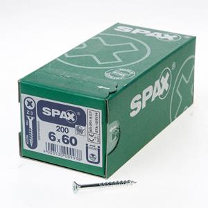 Spax Spaanplaatschroef platverzonken kop verzinkt pozidriv deeldraad 6.0x60mm (per 200 stuks)