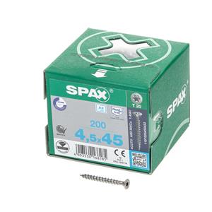 Spax Spaanplaatschroef platverzonken kop RVS T-Star T20 voldraad 4.5x45mm (per 200 stuks)