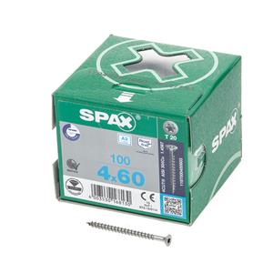 Spax Spaanplaatschroef platverzonken kop RVS T-Star T20 voldraad 4.0x60mm (per 100 stuks)