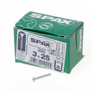 Spax Spaanplaatschroef platverzonken kop verzinkt T-Star T10 3.0x25mm (per 200 stuks)