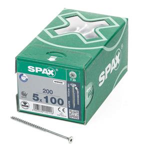 Spax Spaanplaatschroef platverzonken kop verzinkt T-Star T20 deeldraad 5.0x100mm (per 200 stuks)