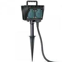 4-voudige Outdoor Stekkerdoos met Spies Zwart