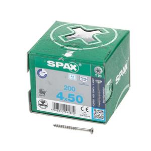 Spax Spaanplaatschroef platverzonken kop RVS T-Star T20 deeldraad 4.0x50mm (per 200 stuks)