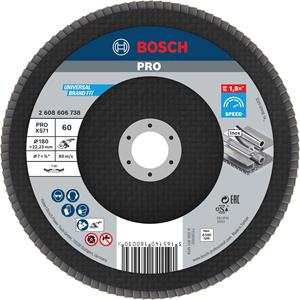 Bosch Fächerschleifscheibe X571 Best for Metal, gewinkelt, 180 mm, 60, Glasgewebe