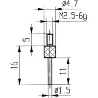 Messeinsatz D.1,5mm L.11mm Stift Stahl Gewinde M2,5 f.Messuhren - KÄFER MESSUHRENFABRIK