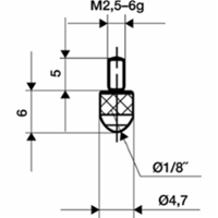 Messeinsatz L.6mm Kugel HM Gewinde M2,5 f.Messuhren - KÄFER MESSUHRENFABRIK