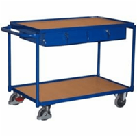 VARIOfit Tischwagen mit Schiebegriff, 2 Schubladen und 2 Ladeflächen 985x595mm