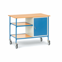 Fetra Rolltisch mit 2 Böden aus Holz und Stahlschrank