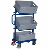 VARIOfit Beistellwagen inklusive Kunststoffkisten mit 3 offenen Böden, neigbar 610x410mm