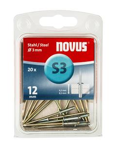 novus Popnagels S3 X 12 mm Staal S3 - 20 Stuks