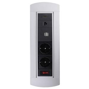 LEDmaxx 105950 Einbau-Steckdose mit HDMI, mit Schalter, mit USB, mit Cat6 Buchse IP20 Schwarz, Chrom S024171