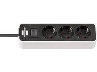 Brennenstuhl Ecolor 1153230020 3-Way Schuko Power Strip with Safety Switch, 1.5m (Black/White)