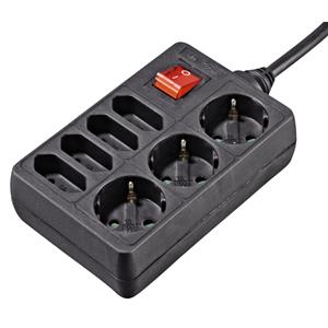 hama Distribution Panel, 7 sockets, with switch, 1.4 m, black - 