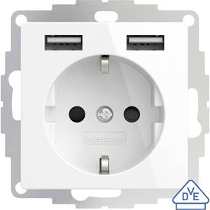 2USB Stopcontact met USB poorten 2400mA glanzend wit voor een 40mm diepe doos