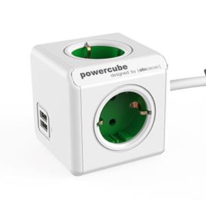 Allocacoc PowerCube Extended USB Groen 1.5 meter