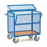FETRA Gaaswandwagen 2762 - 500 kg, stalen buis en gelast profielstaal, draadgaas 50 x 50 x 4 mm ingelast, met deksel - Laadvlak 1.000 x 700 mm