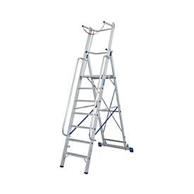 KRAUSE Aluminium trapladder, met groot platform, met veiligheidsbeugel en ketting, 7 treden