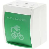 Busch-Jaeger Ocean IP44 wandcontactdoos met groen klapdeksel met symbool "E-Bike" randaarde aanraakbeveiliging, groen