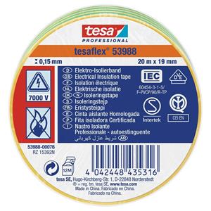 tesa Isolatietape Geel-groen (l x b) 20 m x 19 mm Rubber Inhoud: 1 rollen