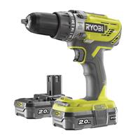 Ryobi R18PD3-220S ONE+ 18V Li-Ion accu klopboor-/schroefmachine set (2x 2.0Ah accu) in tas