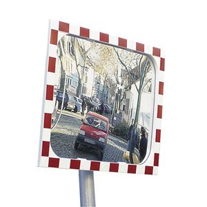 Verkeersspiegel, spiegel van securitglas, frame van kunststof, rood reflecterend, spiegelafmetingen b x h = 600 x 400 mm