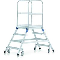 Zarges Podestleiter fahrbar mit 2x5 Stahl-Gitterrost-Stufen
