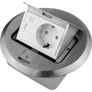 LEDmaxx 1fach Fußboden-Einbausteckdose mit Cat5 Buchse IP20 Aluminium