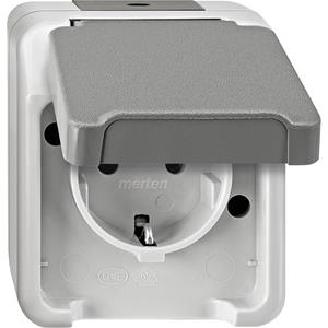 Merten 1fach Feuchtraum-Schalterprogramm Komplett Schutzkontakt-Steckdose mit Klappdeckel AQUASTAR L X507971