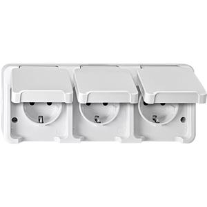 schneiderelectric Schneider Electric 3fach Feuchtraum-Schalterprogramm Komplett Schutzkontakt-Steckdose mit Klappdecke X507111