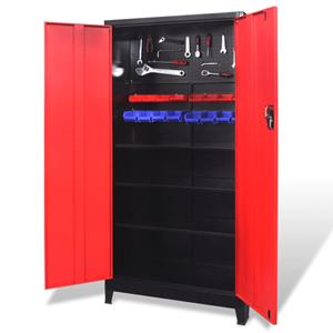 Gereedschapskast met 2 deuren 90x40x180 cm staal zwart en rood