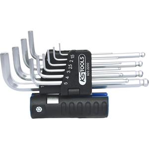kstools KS Tools 3-in-1 hoekstiftleutelset lang, binnenzeskant met kogelkop, metrisch, 10 delen