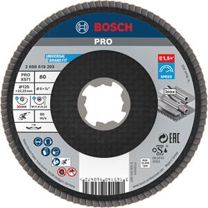 Bosch Fächerschleifscheibe X571 Best for Metal, gewinkelt, 125 mm, K 80, Fiber